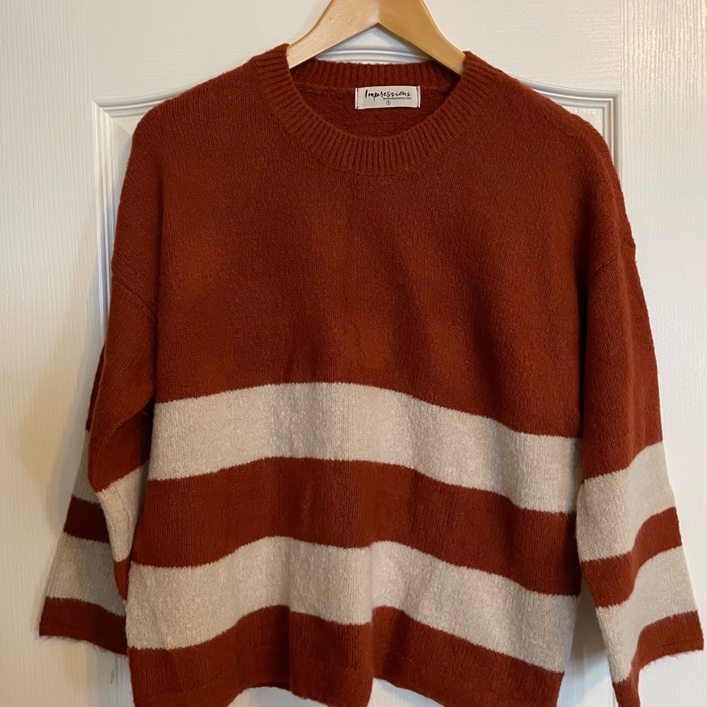 Impressions Rust and White Striped Sweater